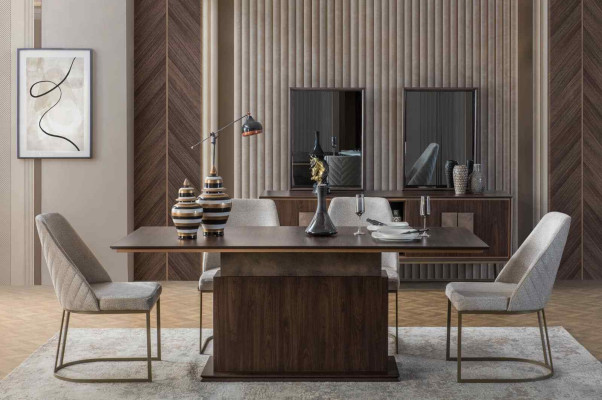 Dining room Furniture Luxury Set Dining table 4x Chairs Modern Design Wood Style