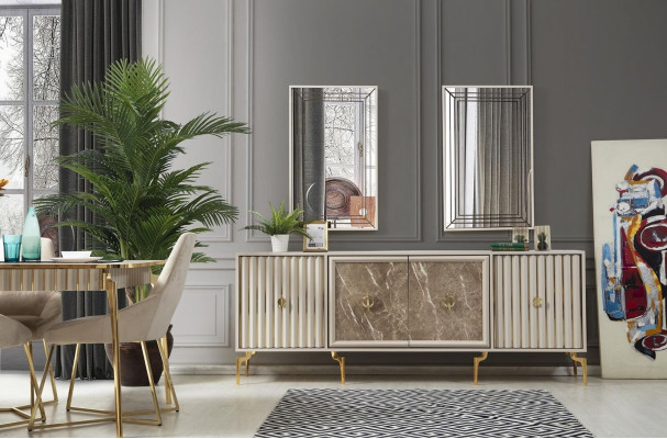 Luxury Dining room Furniture Dining table 6x Chairs Sideboard Mirror 10pcs new