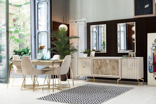 Golden Dining room Set Luxury Suite Dining table with Chairs Designer Furniture