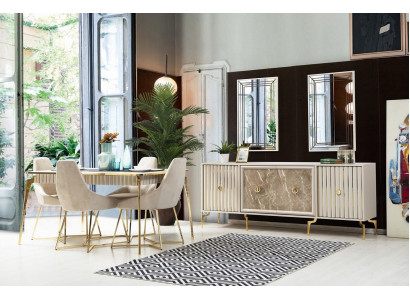 Golden Dining room Set Luxury Suite Dining table with Chairs Designer Furniture