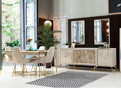 Golden Dining room Set Luxury Suite Dining table with Chairs Designer Furniture