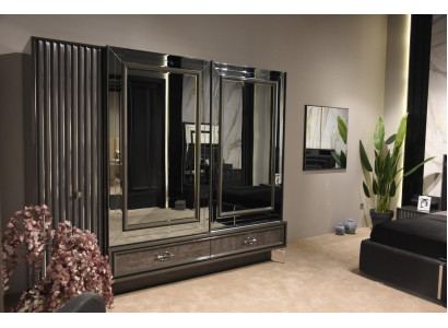 Designer Wood Wardrobe with Mirrored Doors and Drawers Bedroom