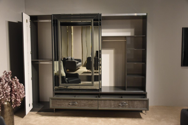 Designer Wood Wardrobe with Mirrored Doors and Drawers Bedroom