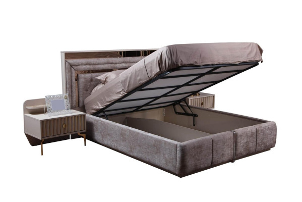 Taupes Bedroom Set Designer Furniture Double bed Bedside tables Wooden furniture