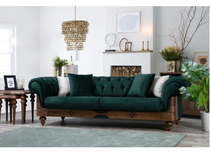 Green Chesterfield three seater couch living room sofas seating furniture couch