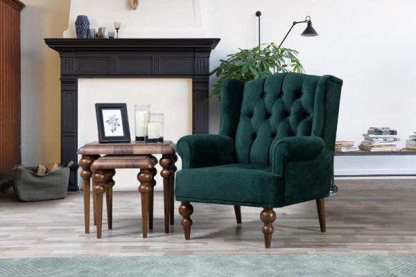Classic r Chesterfield Green Armchair Wing Chair Upholstery Single Seater