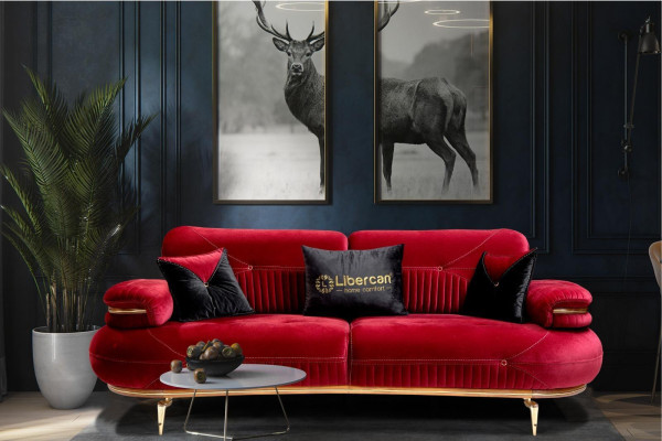 exclusive s 3-seater sofa fabric seat modern textile furniture red color new