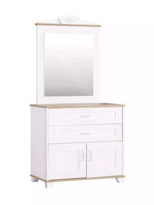 Suite Chest of drawers with Mirror Set Wardrobe Wood White Chests of drawers Design