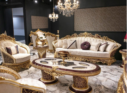 White -Golden Sofa set Chesterfield 3+1 Seater Coffee table Set 3pcs Sofa