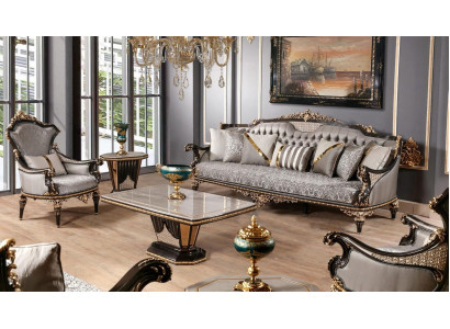 Chesterfield Sofa set 3+1 Seater Coffee table Sofa set 3pcs Gray