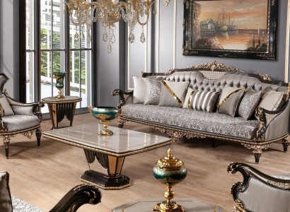 Chesterfield Sofa set 3+1 Seater Coffee table Sofa set 3pcs Gray