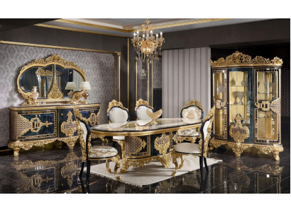 Stylish Black & Gold Dining room Set Luxury Suite Chest of drawers Dining table