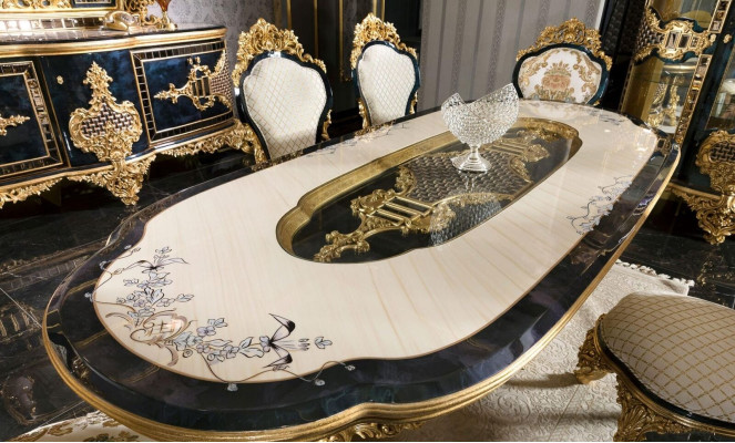 Stylish Black & Gold Dining room Set Luxury Suite Chest of drawers Dining table