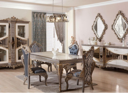 White -Taupe Dining room Suite Dining table Dining room Chairs Chest of drawers Mirror