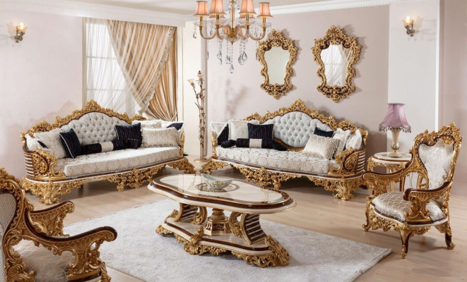 White-Golden Chesterfield Sofa set 3+3+1 Seater Couch Armchair 3pcs