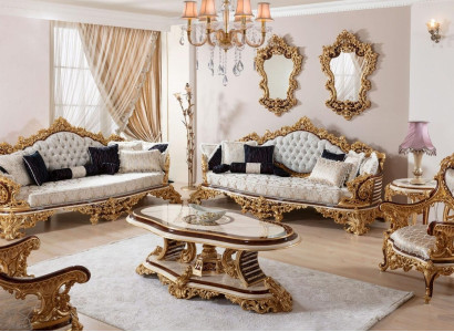 White-Golden Chesterfield Sofa set 3+3+1 Seater Couch Armchair 3pcs