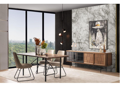 Dining corner Dining set Dining table Set 8 pieces Dining room Brown Wood Stylish