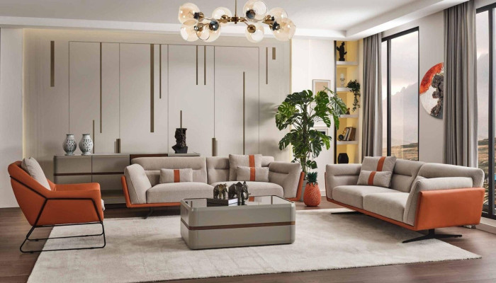 Couch set sofa set Complete e upholstered sofa orange fabric sofa