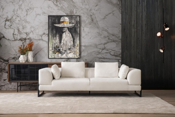 Three Seater Sofa 3 Seater Upholstered Sofa White Fabric Fabric Sofa Wood Sofas