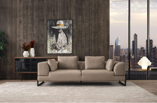 Sofa Three Seater 3 Seater Upholstered Sofa Gray Fabric Fabric Sofa Wood Sofas