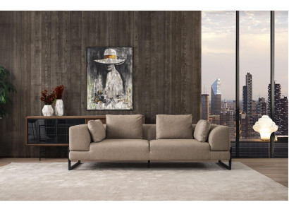 Sofa Three Seater 3 Seater Upholstered Sofa Gray Fabric Fabric Sofa Wood Sofas