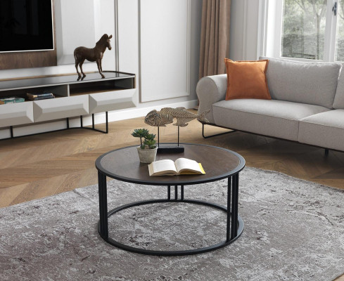 Living room Coffee table Side table Table stainless steel Furniture Black Round