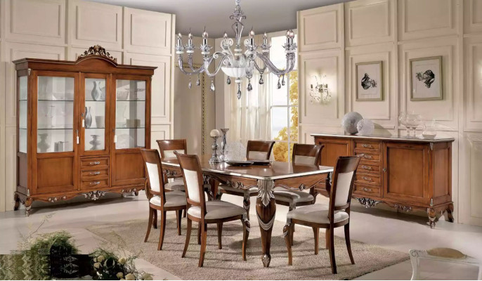 Classic Set Dining table + 6x Chairs Suite Tables Dining room Group new