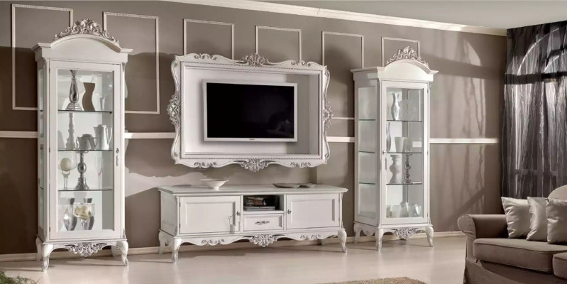 Wall unit Lowboard 2x Display case TV frame set 4 pieces. Classic style white