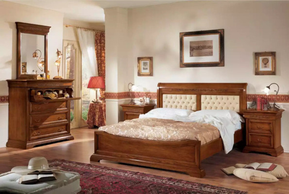 Bed Bed 2x Bedside tables Wood Design Beds Bedroom 5 pcs. sets