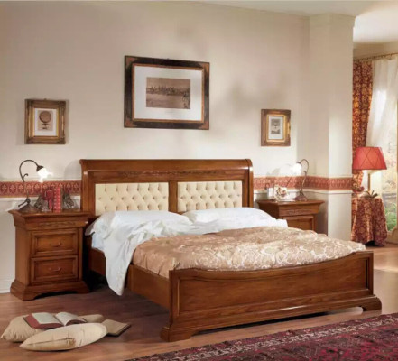 Bed Bed 2x Bedside tables Wood Design Beds Bedroom 5 pcs. sets