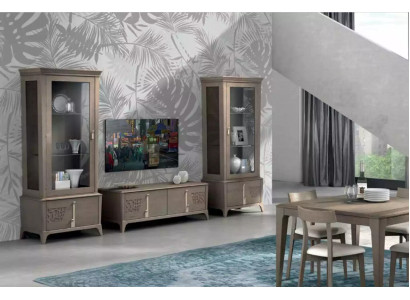 Wall unit Classic TV lowboard Living room Display case Sideboard Gray 3-piece.