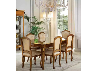 Dining table Suite Table + 6x Chairs Dining room Suite Table Wood Textile