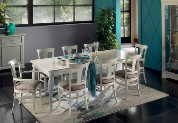 Complete Set Dining table 8x Chairs Luxury Dining room Suite White Italy