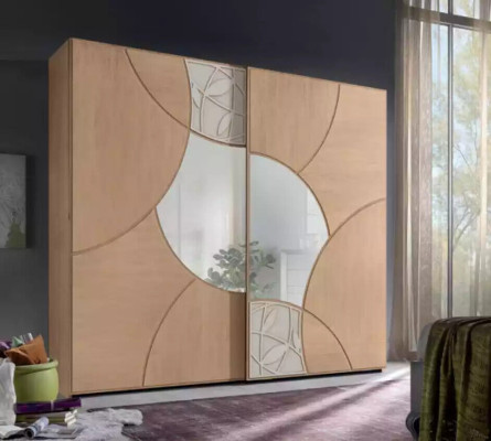 Wardrobe with Sliding Doors Bedroom Wood Wardrobe Brown Mirror