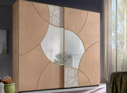 Wardrobe with Sliding Doors Bedroom Wood Wardrobe Brown Mirror