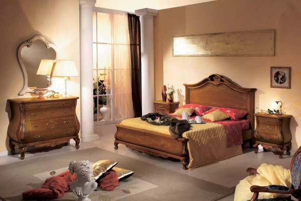 Bedroom Chest of drawers with Mirror Luxury Classic Furniture Set 2pcs Wood