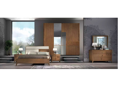 Bedroom set 6 pieces. Luxury Bed 2x Bedside tables Wardrobe Wood new