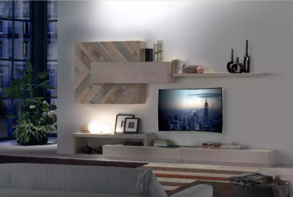 Wall unit TV lowboard wall shelves living room luxury lowboard gray new