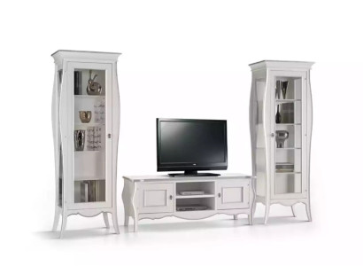 Wall unit TV lowboard 2x Display case Shelf Luxury Living room White wall unit