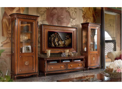 TV-cabinet Lowboard Classic Wall unit TV-Frame Brown Living room Set 4-piece