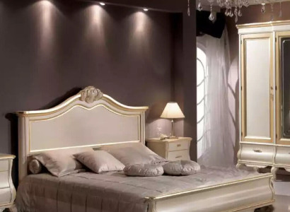 Wooden double bed luxury design bedroom furniture classic beige