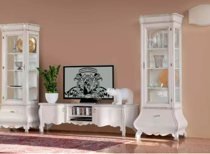 White Luxury Living room Wall unit Furniture 2x Showcases TV Lowboard Classic