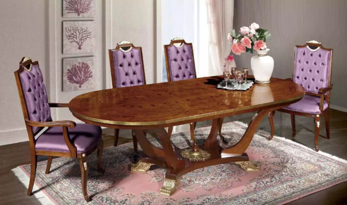 Dining table 4x Chairs Classic Dining room Suite 5pcs. Set of oval tables