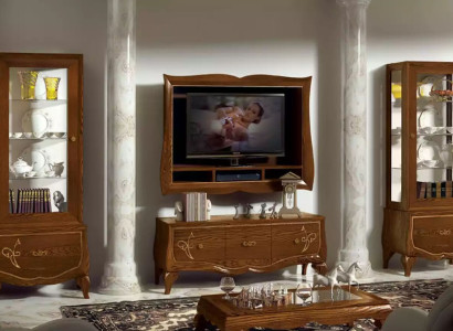 Wall unit TV-cabinet Lowboard TV-Frame 2x Display case Brown Living room Set 4 pieces
