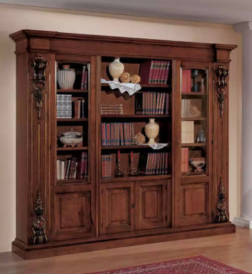 Large Brown Bookshelf Luxury Display Case Wooden Cabinet Massivolz Furniture