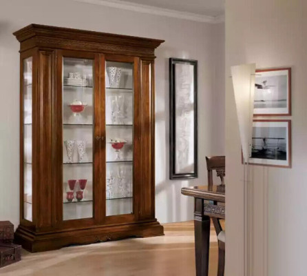 Suite set 7 pieces. Dining room Dining table 4x Chairs Display case Luxury Wood Furniture