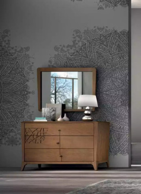 Bedroom Chest of drawers with Mirror Wood Furniture Wardrobe Brown Modern new