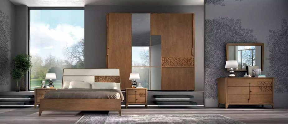 Bedroom Chest of drawers with Mirror Wood Furniture Wardrobe Brown Modern new