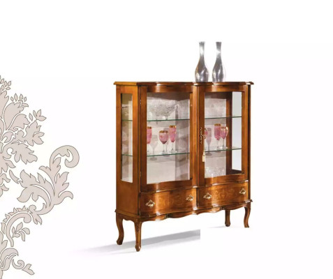 Glass Luxurious Brown Wood Display case Exclusive Living room Furniture new
