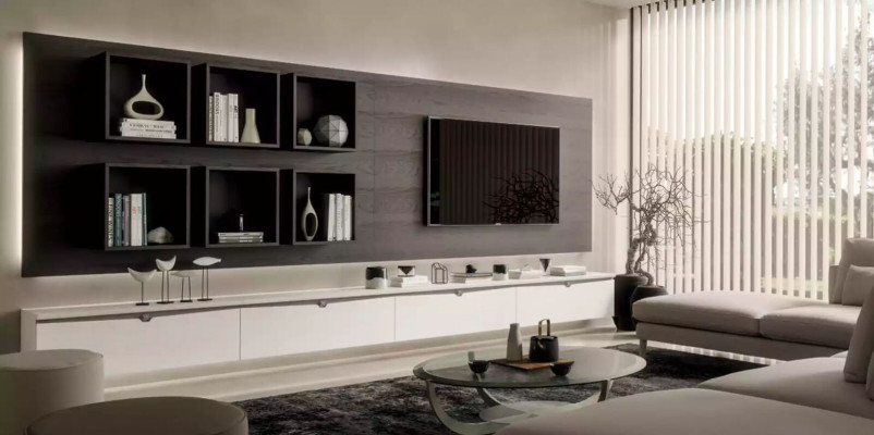 Design wall cabinet Shelf Living room TV lowboard Wood Wall Shelves Italy